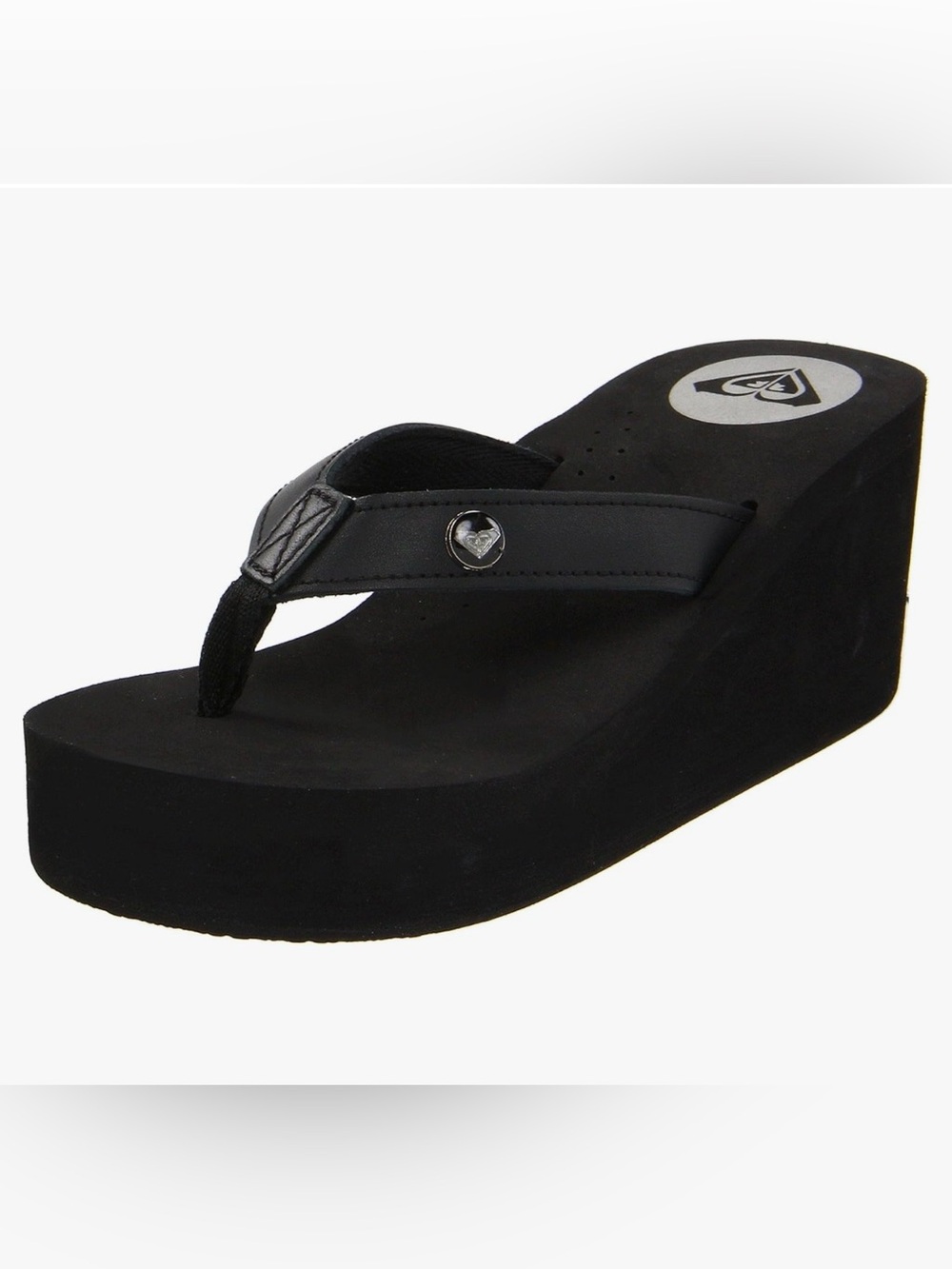 Y2K Roxy Pagoda Leather Wedge Sandal Sz 7 Chunky 90s Trendy Surf Beach
